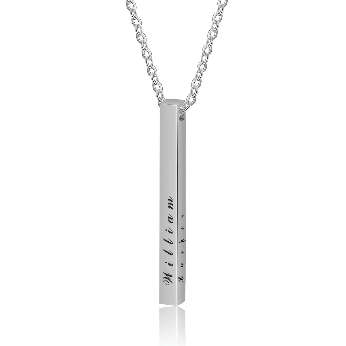 4 Sides Bar Necklace Silver Roman Numeral Date