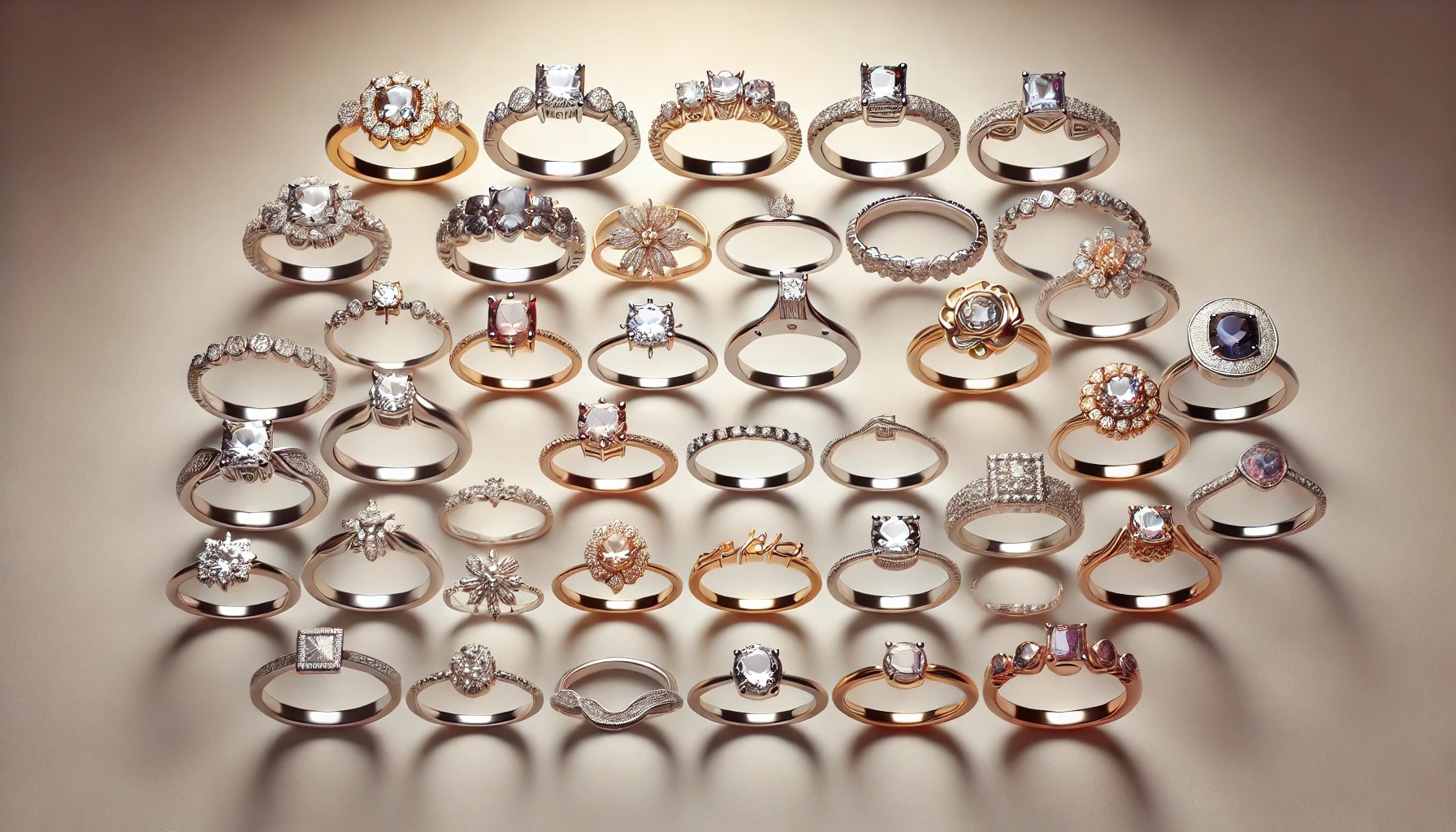 A display of various styles of promise rings