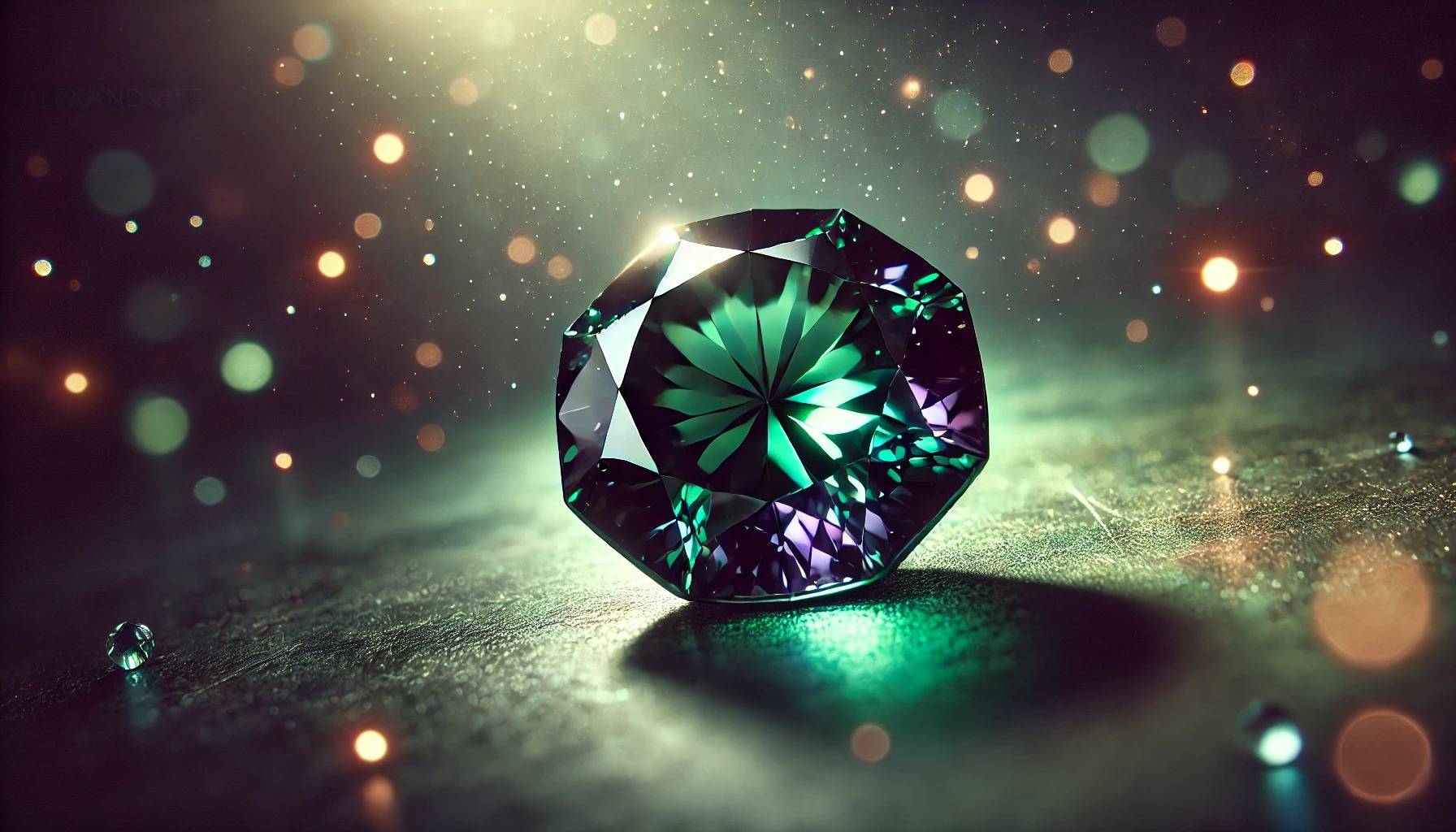 Alexandrite gemstone shifting from green to purple