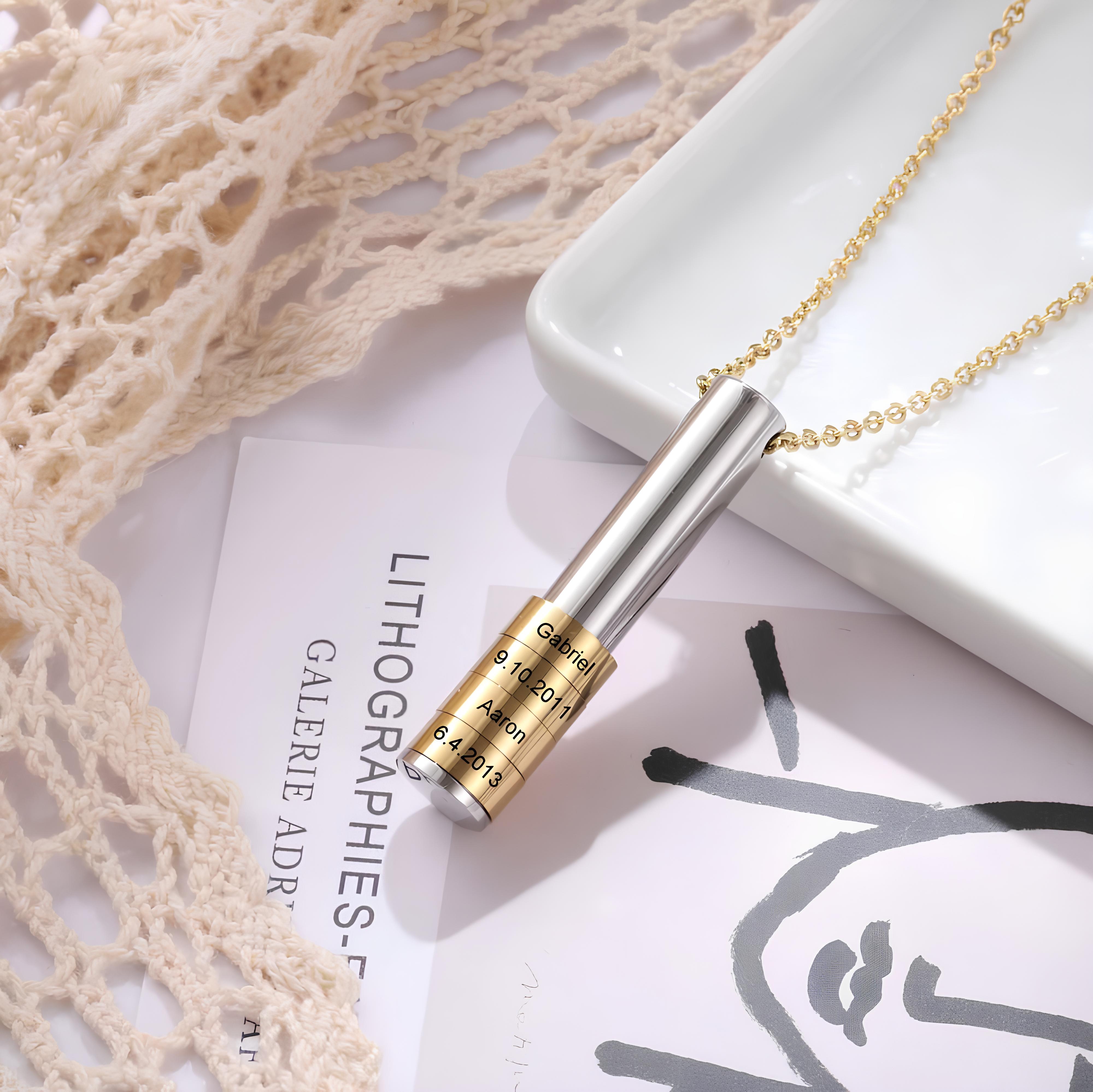 Family Necklace With Engraved Kids Names Gold