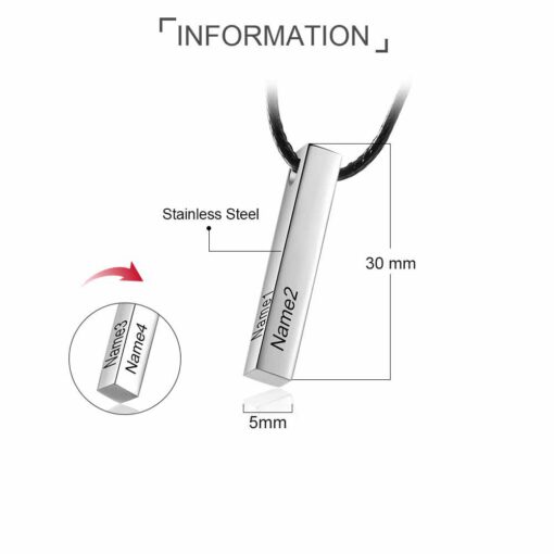 Personalized Men's Bar Necklace with Leather Cord Engrave Names & Moments