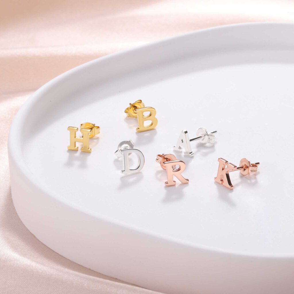 Initial Stud Earrings Alphabet Earrings [Silver, Gold, Rose] FARUZO
