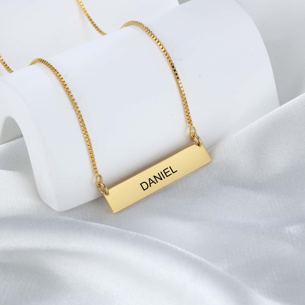 Silver & Gold Bar Name Necklace [Personalized] FARUZO