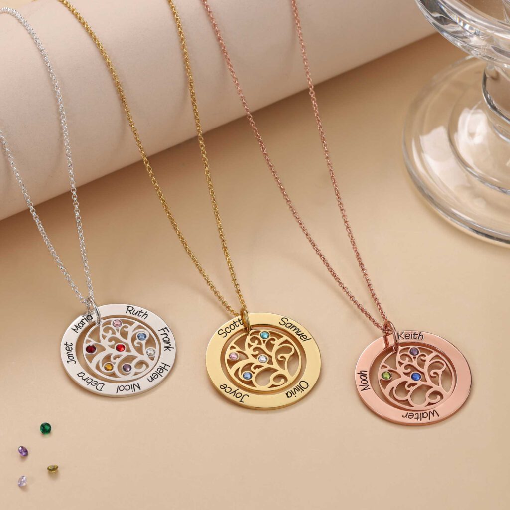 Personalized Family Necklace For Mom Family Birthstone Tree