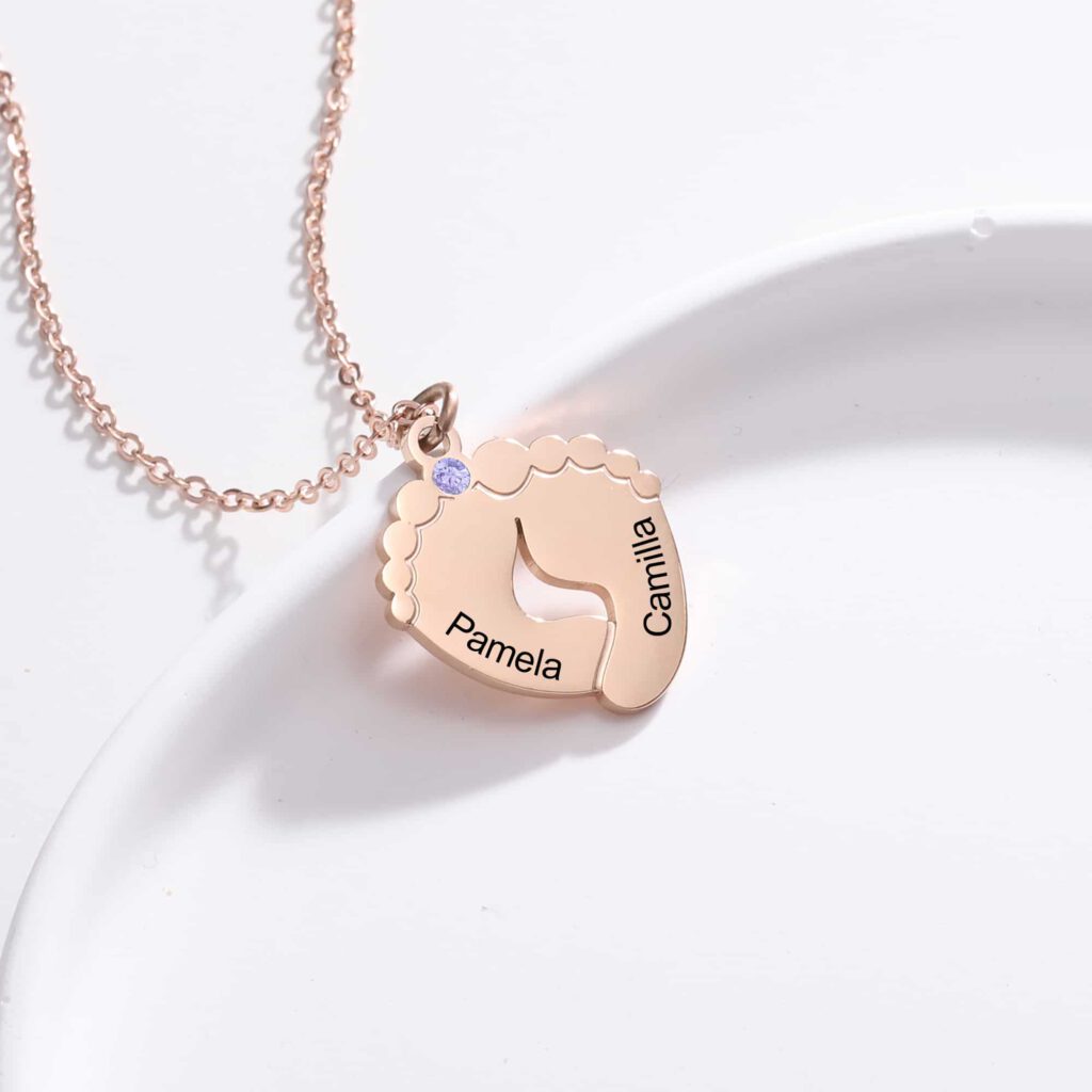 Baby Footprint Necklace for Mom New Mom Necklace with Birthstone FARUZO