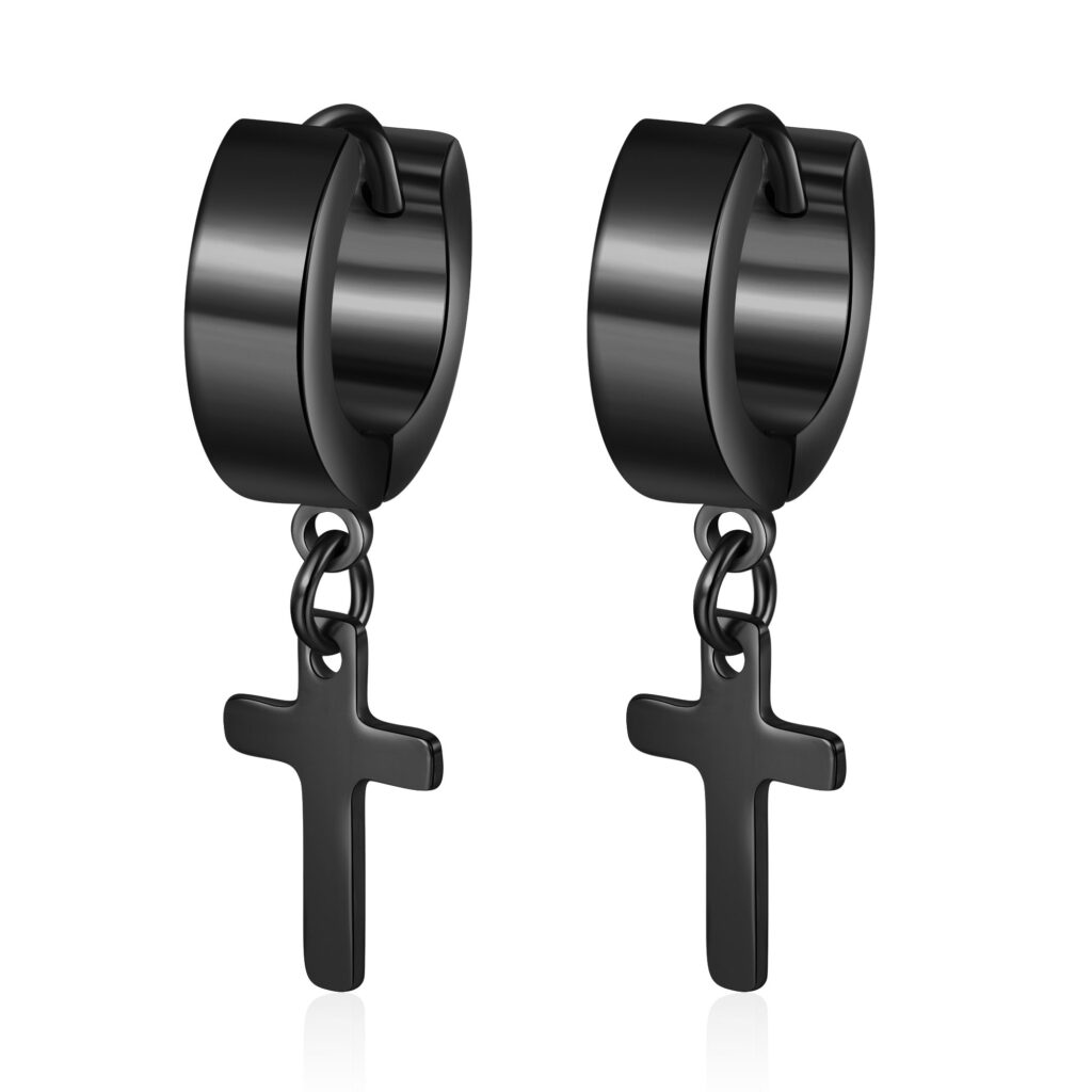 Mens Hoop Cross Earrings [Silver, Gold, Black] | FARUZO