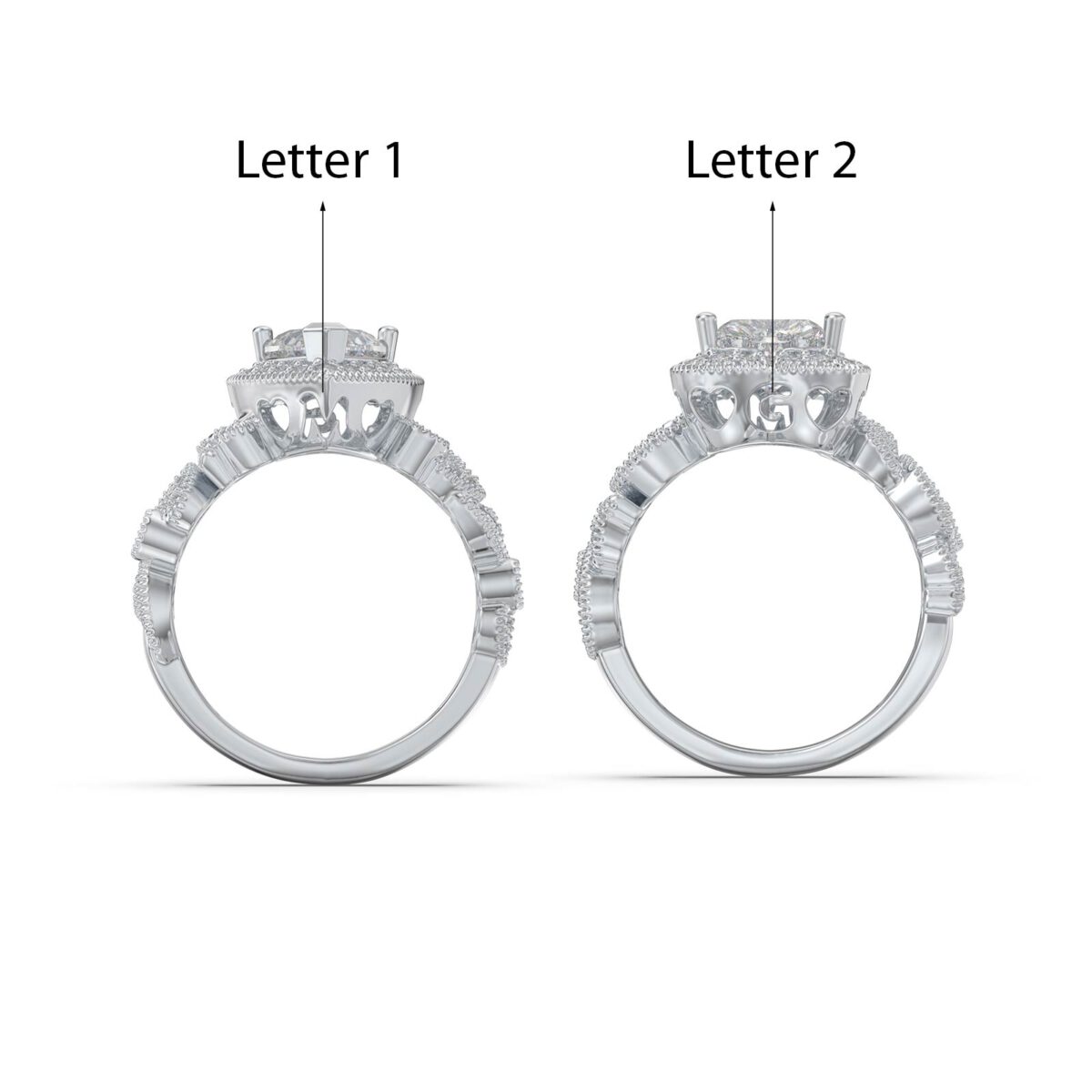 Moissanite Engagement Ring with Two Initials [Heart Shape] FARUZO