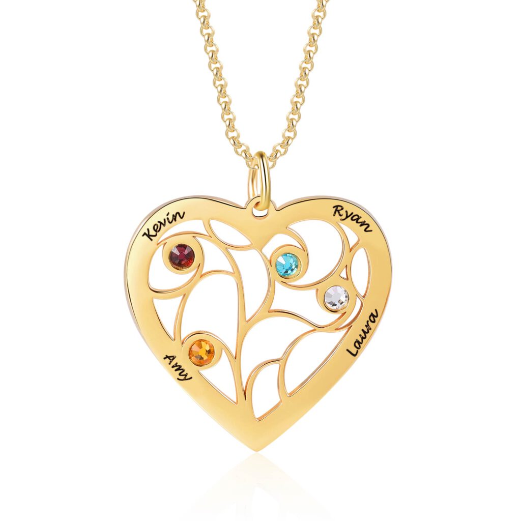 Birthstone Heart Necklace for Mom & Grandma FARUZO