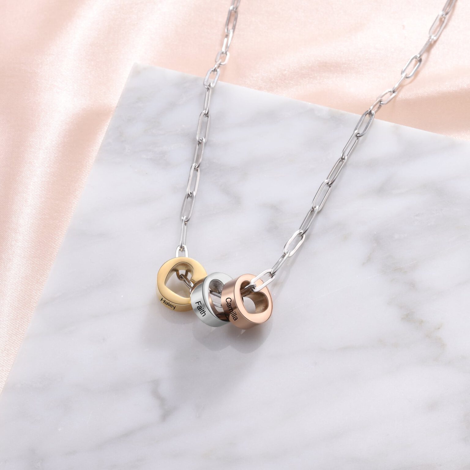 Charm Necklace with Names Custom Charm Necklace [Paperclip Chain] FARUZO