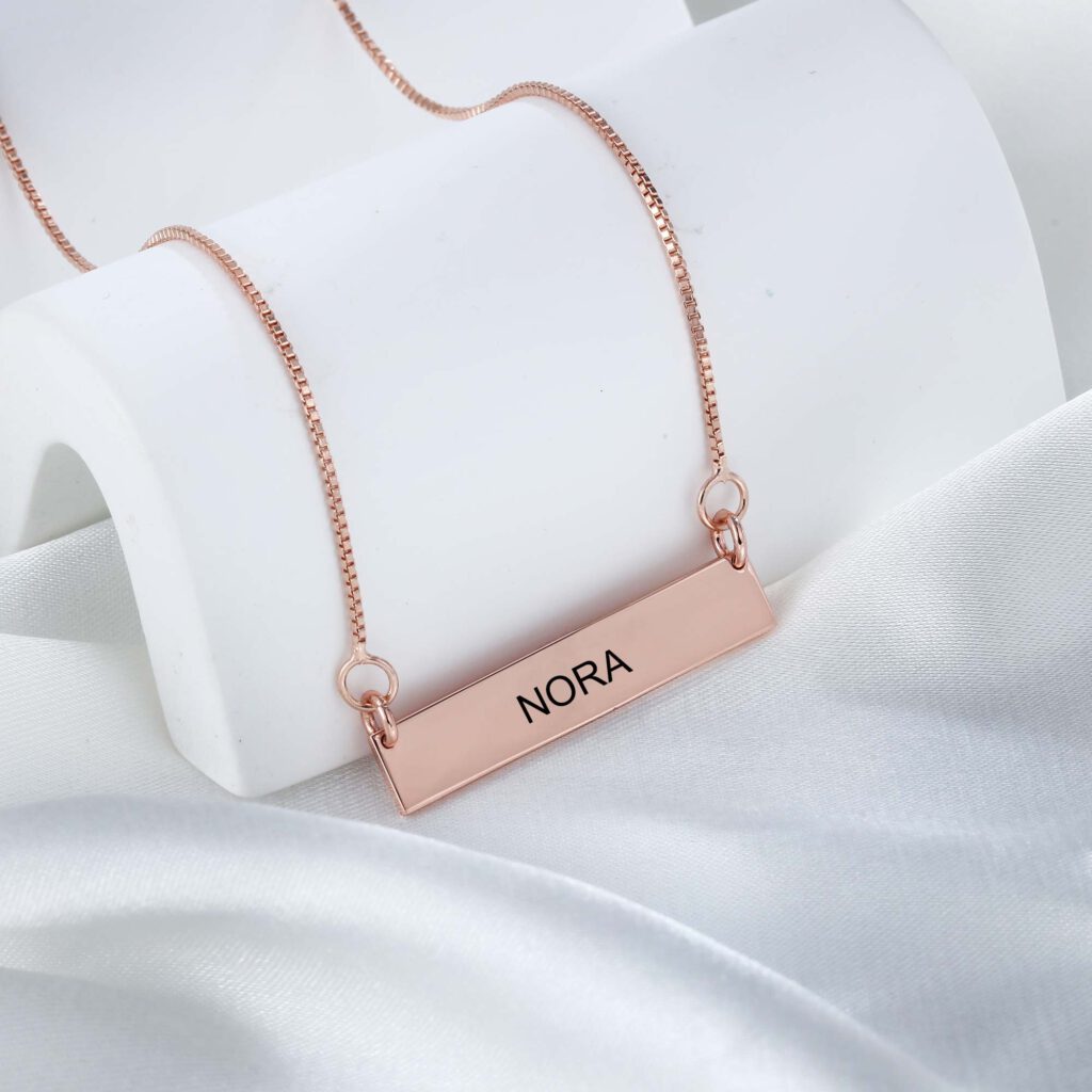 Silver & Gold Bar Name Necklace [Personalized] FARUZO