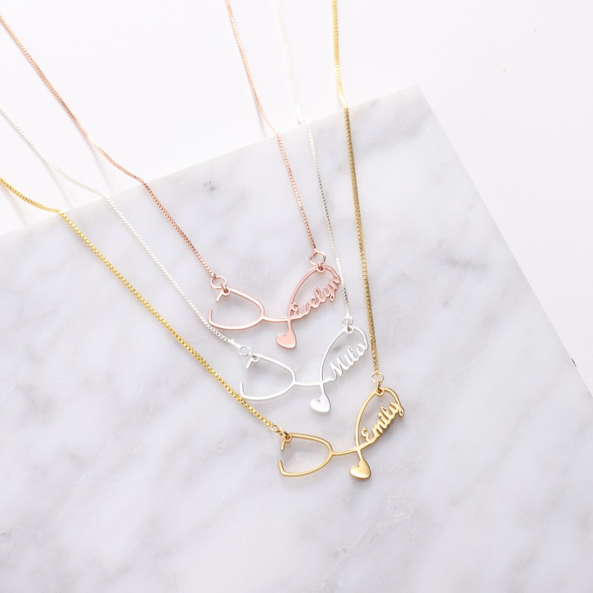 Personalized Stethoscope Necklace with Name Nurse Stethoscope Pendant