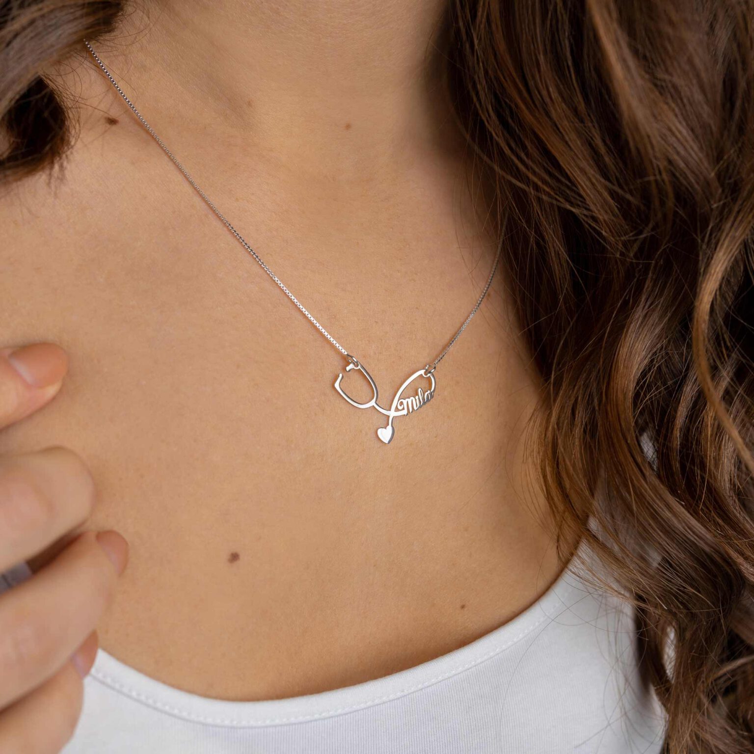 Personalized Stethoscope Necklace with Name Nurse Stethoscope Pendant